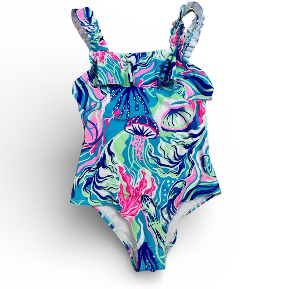 Tommy Bahama Girls One Piece Swimsuit Blue and Pink Jellyfish Sea Life 4T